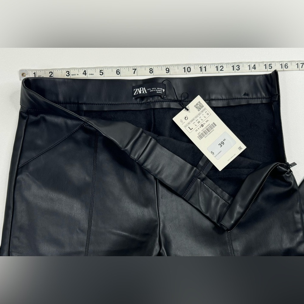 NWT Zara Faux Leather Ankle Zip Skinny Stretch Side Sip Pants Womens Large - Picture 4 of 9